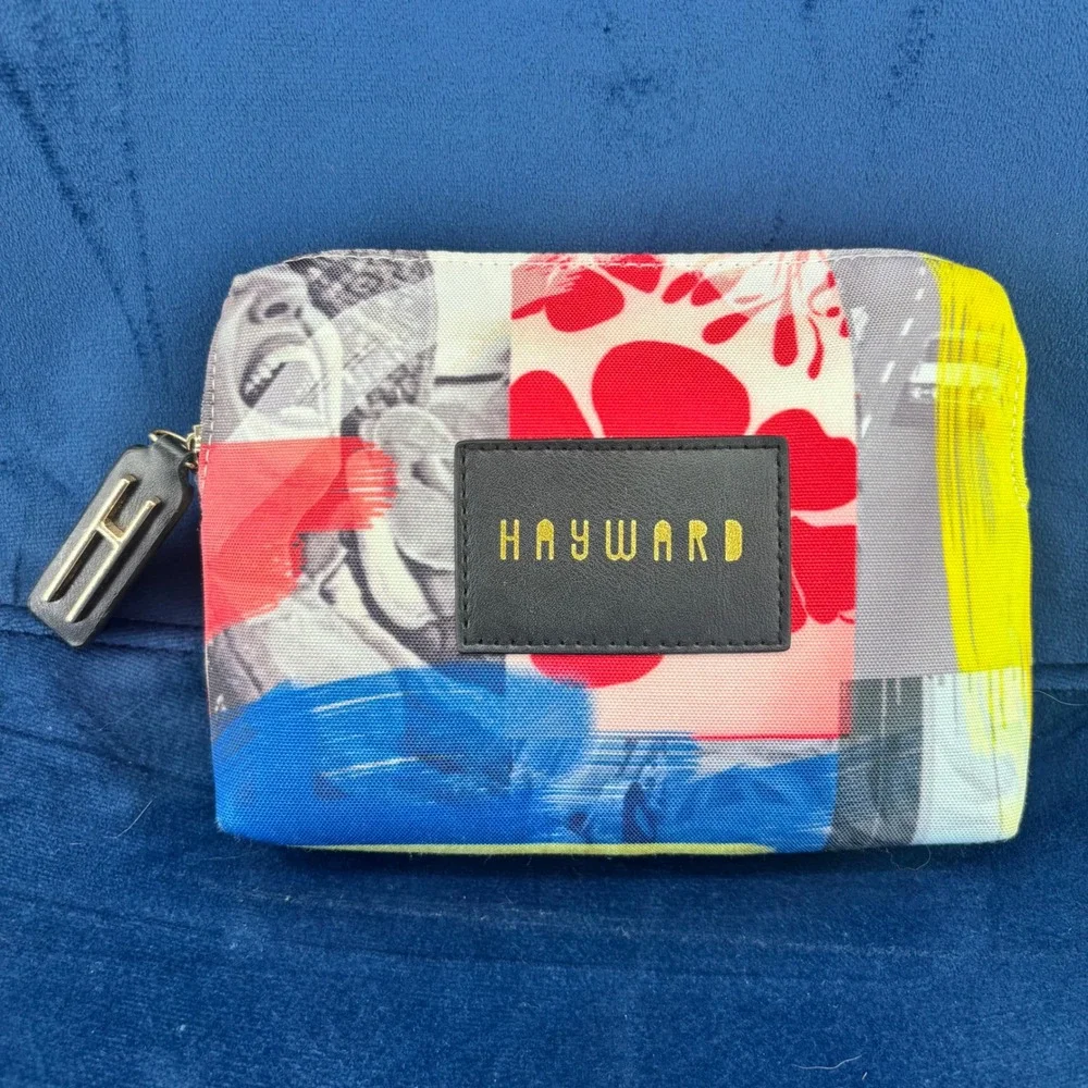 Hayward Luxury Canvas Cosmetic Pouch Multi Color Collage Print Makeup Bag